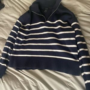 Knit Striped Quarter Zip Sweater